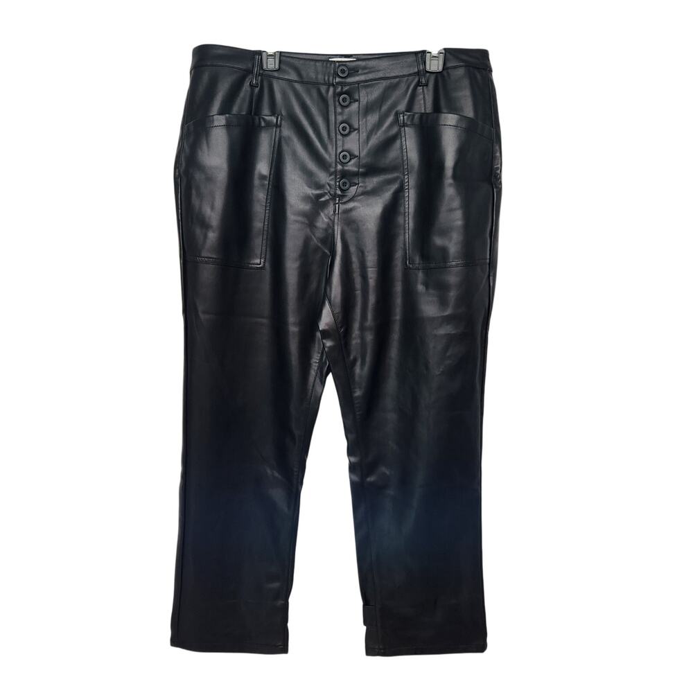 NWOT Pistola Black Tammy High Rise Trouser Vegan Faux Leather Pants Women 18W - Picture 2 of 11
